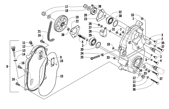 Parts Diagram for Arctic Cat 2004 FIRECAT 600 EFI EARLY BUILD SNOWMOBILE DRIVE/DROPCASE ASSEMBLY