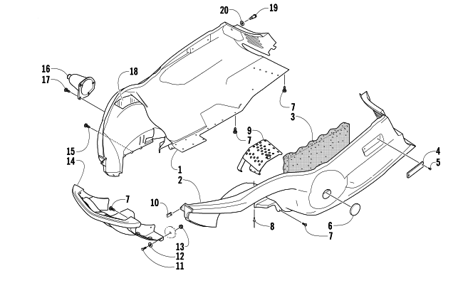 Parts Diagram for Arctic Cat 2003 BEARCAT WIDE TRACK SNOWMOBILE BELLY PAN AND FRONT BUMPER ASSEMBLY