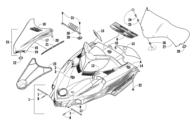 Parts Diagram for Arctic Cat 2003 FIRECAT 500 SNO PRO SNOWMOBILE HOOD AND WINDSHIELD ASSEMBLY