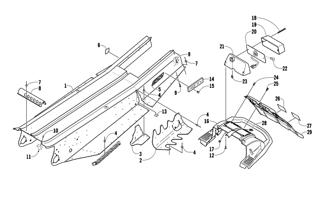 Parts Diagram for Arctic Cat 2003 FIRECAT 500 SNOWMOBILE TUNNEL, REAR BUMPER, AND TAILLIGHT ASSEMBLY