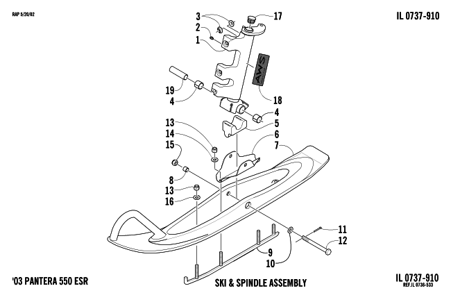 Parts Diagram for Arctic Cat 2003 PANTERA 550 SNOWMOBILE SKI AND SPINDLE ASSEMBLY