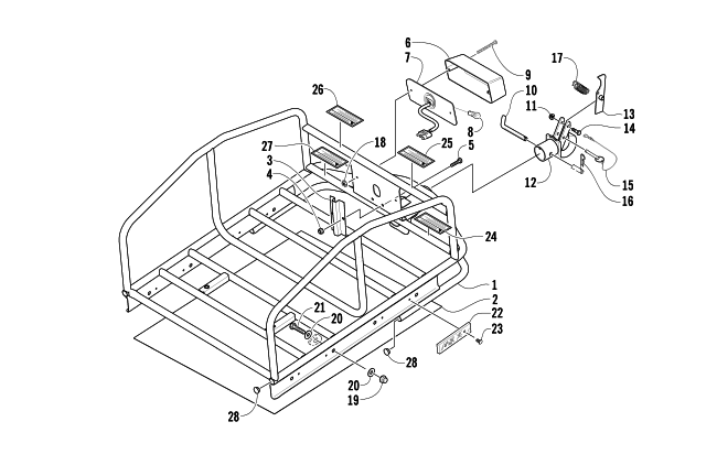 Parts Diagram for Arctic Cat 2003 BEARCAT WIDE TRACK SNOWMOBILE RACK, HITCH, AND TAILLIGHT ASSEMBLIES