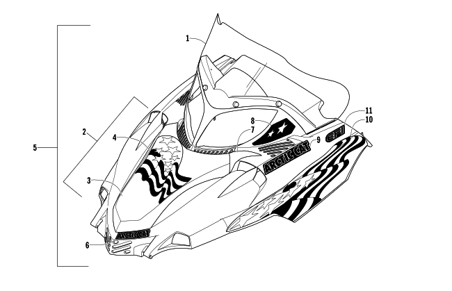 Parts Diagram for Arctic Cat 2003 FIRECAT 500 SNOWMOBILE HOOD AND WINDSHIELD ASSEMBLY