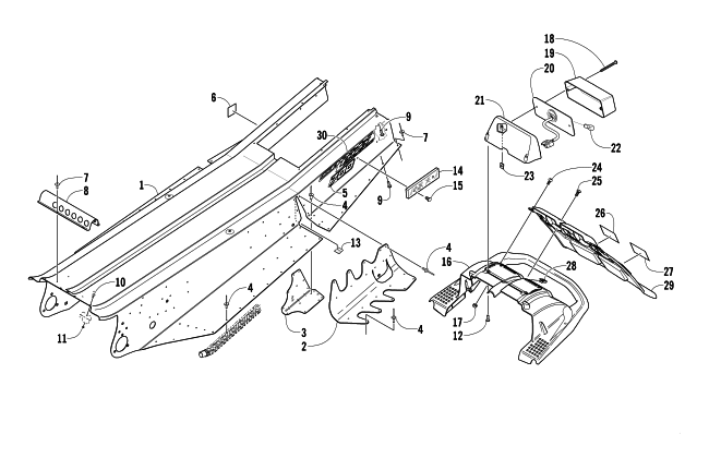 Parts Diagram for Arctic Cat 2003 FIRECAT 700 EFI SNO PRO SNOWMOBILE TUNNEL, REAR BUMPER, AND TAILLIGHT ASSEMBLY