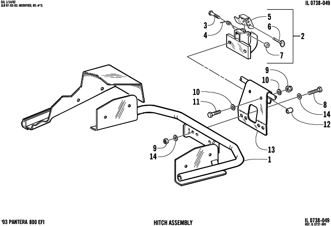 Parts Diagram for Arctic Cat 2003 PANTERA 600 EFI ESR SNOWMOBILE HITCH ASSEMBLY