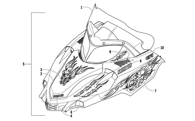 Parts Diagram for Arctic Cat 2003 FIRECAT 700 EFI SNOWMOBILE HOOD AND WINDSHIELD ASSEMBLY