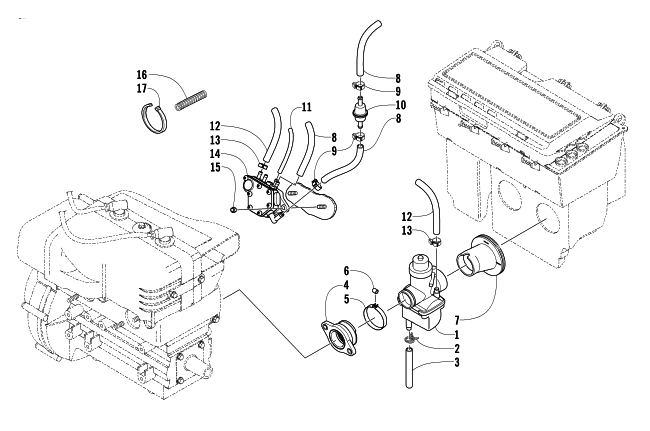 Parts Diagram for Arctic Cat 2003 MOUNTAIN CAT 570 SNOWMOBILE CARBURETOR AND FUEL PUMP ASSEMBLY