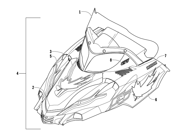 Parts Diagram for Arctic Cat 2003 FIRECAT 700 EFI SNO PRO SNOWMOBILE HOOD AND WINDSHIELD ASSEMBLY