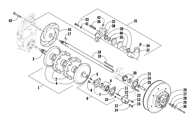 Parts Diagram for Arctic Cat 2003 Z 440 SNO PRO SNOWMOBILE DRIVE TRAIN SHAFTS AND BRAKE ASSEMBLIES
