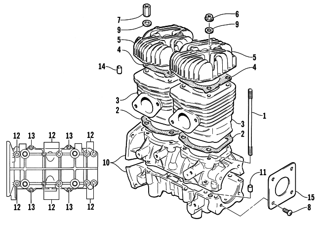 Parts Diagram for Arctic Cat 2003 Z 440 SNO PRO SNOWMOBILE CRANKCASE AND CYLINDER