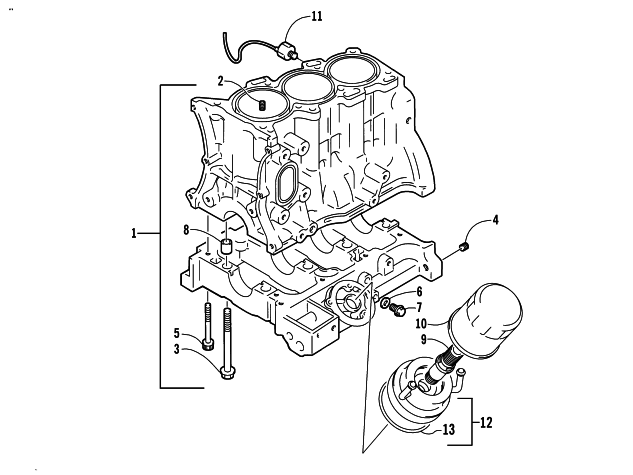 Parts Diagram for Arctic Cat 2004 T660 TOURING SNOWMOBILE CYLINDER BLOCK/BASE ASSEMBLY