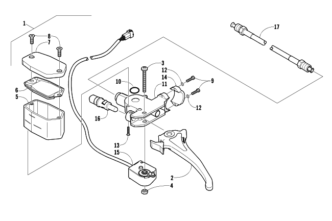 Parts Diagram for Arctic Cat 2004 SABERCAT 600 EFI EXT SNOWMOBILE HYDRAULIC BRAKE CONTROL ASSEMBLY
