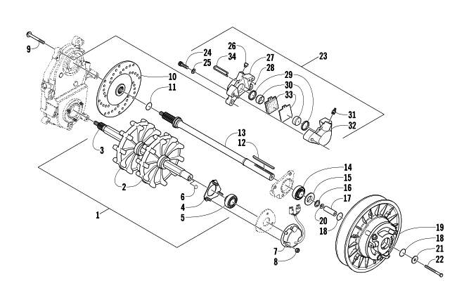 Parts Diagram for Arctic Cat 2003 440 SNO PRO L/C SNOWMOBILE DRIVE TRAIN SHAFTS AND BRAKE ASSEMBLIES