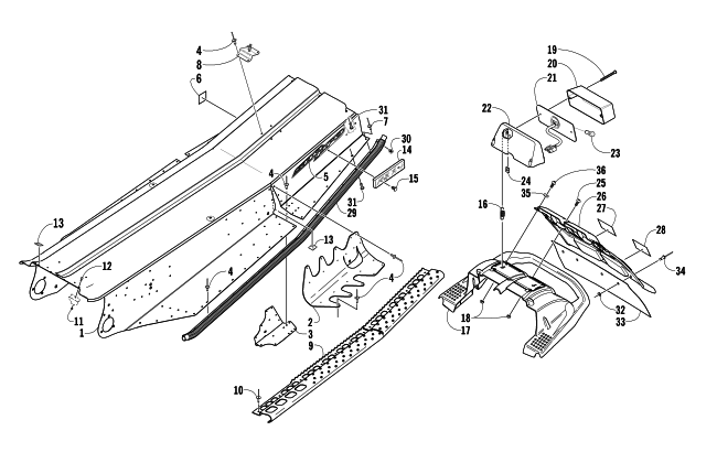 Parts Diagram for Arctic Cat 2003 440 SNO PRO L/C SNOWMOBILE TUNNEL, REAR BUMPER, AND TAILLIGHT ASSEMBLIES