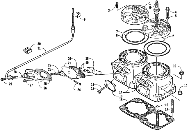 Parts Diagram for Arctic Cat 2003 440 SNO PRO L/C SNOWMOBILE CYLINDER AND HEAD ASSEMBLY