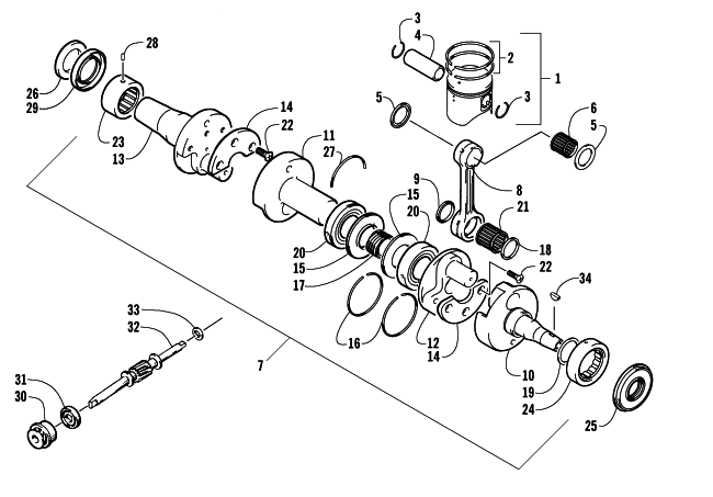 Parts Diagram for Arctic Cat 2004 FIRECAT 600 EFI EARLY BUILD SNOWMOBILE PISTON AND CRANKSHAFT