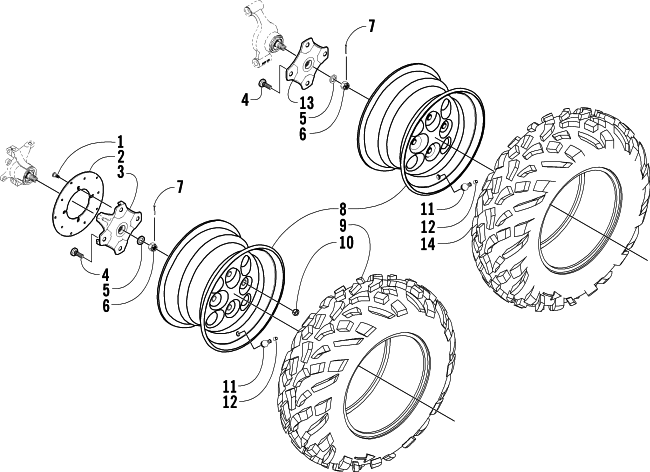 Parts Diagram for Arctic Cat 2004 300 4X4 ATV WHEEL AND TIRE ASSEMBLY