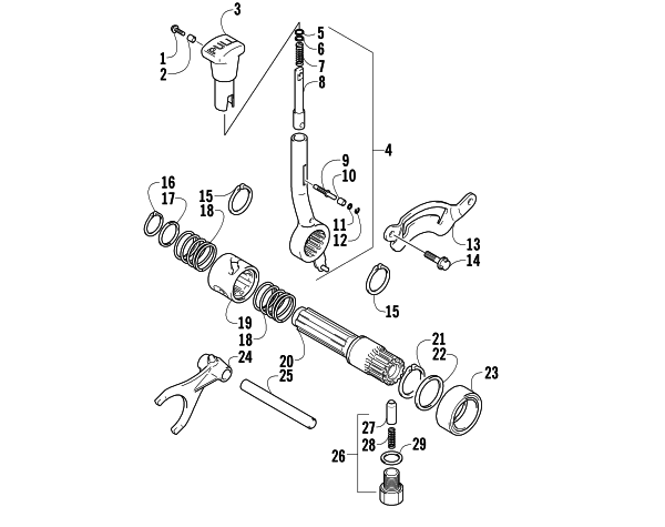 Parts Diagram for Arctic Cat 2009 500 4X4 MANUAL ATV HI/LO SHIFTER ASSEMBLY