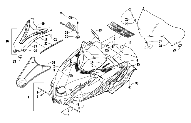 Parts Diagram for Arctic Cat 2004 FIRECAT 600 EFI EARLY BUILD SNOWMOBILE HOOD AND WINDSHIELD ASSEMBLY