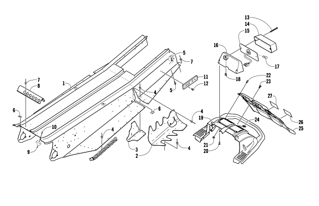 Parts Diagram for Arctic Cat 2004 FIRECAT 600 EFI EARLY BUILD SNOWMOBILE TUNNEL, REAR BUMPER, AND TAILLIGHT ASSEMBLY