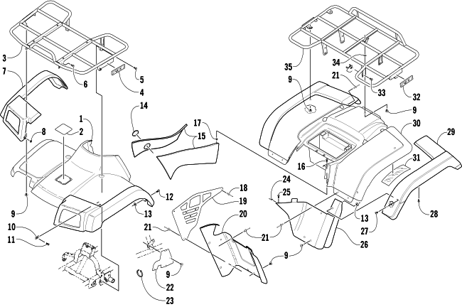 Parts Diagram for Arctic Cat 2004 300 4X4 MRP ATV BODY PANEL ASSEMBLY