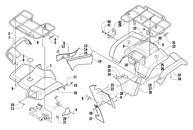 Parts Diagram for Arctic Cat 2004 400 MANUAL TRANSMISSION 2X4 FIS ATV BODY PANEL ASSEMBLY