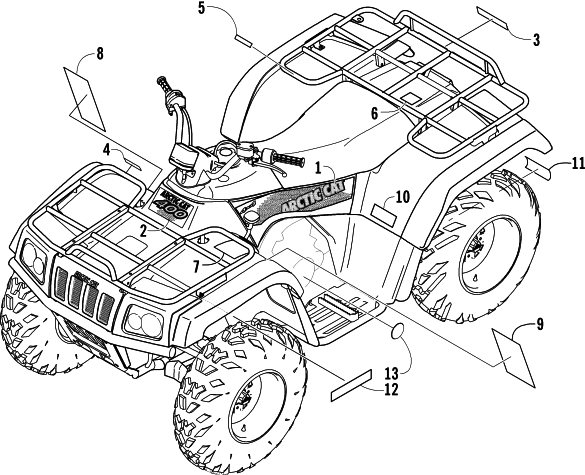 Parts Diagram for Arctic Cat 2004 400 MANUAL TRANSMISSION 4X4 MRP ATV DECALS