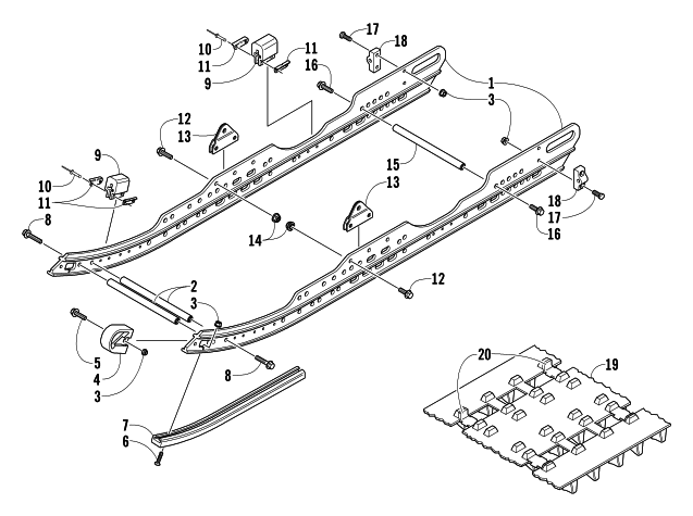 Parts Diagram for Arctic Cat 2004 Z 570 SNOWMOBILE SLIDE RAIL AND TRACK ASSEMBLY