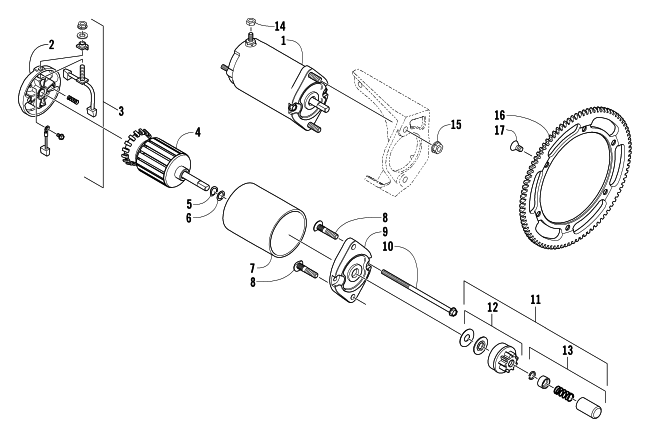 Parts Diagram for Arctic Cat 2005 Z 440 LX SNOWMOBILE ELECTRIC START - STARTER MOTOR ASSEMBLY