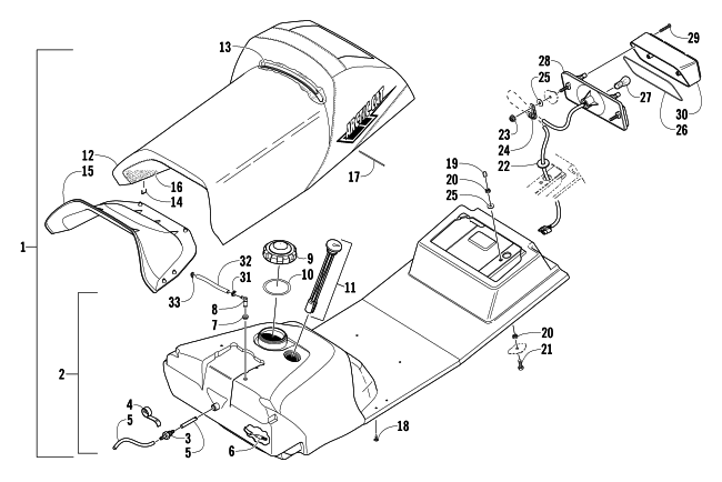 Parts Diagram for Arctic Cat 2004 Z 370 SNOWMOBILE GAS TANK, SEAT, AND TAILLIGHT ASSEMBLY