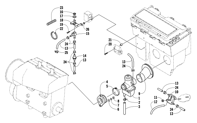 Parts Diagram for Arctic Cat 2004 Z 440 LX SNOWMOBILE CARBURETOR AND FUEL PUMP ASSEMBLY