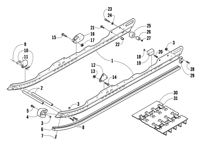 Parts Diagram for Arctic Cat 2004 PANTERA 600 EFI SNOWMOBILE SLIDE RAIL AND TRACK ASSEMBLY