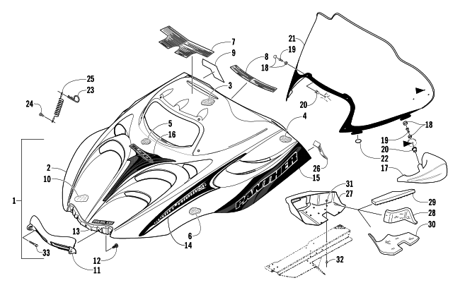 Parts Diagram for Arctic Cat 2004 PANTHER 570 SNOWMOBILE HOOD AND WINDSHIELD ASSEMBLY