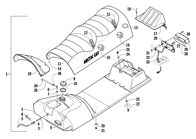 Parts Diagram for Arctic Cat 2004 PANTHER 570 SNOWMOBILE GAS TANK, SEAT, AND TAILLIGHT ASSEMBLY