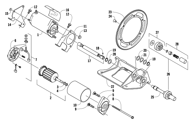 Parts Diagram for Arctic Cat 2005 PANTHER 570 SNOWMOBILE FLEX-DRIVE STARTER MOTOR ASSEMBLY