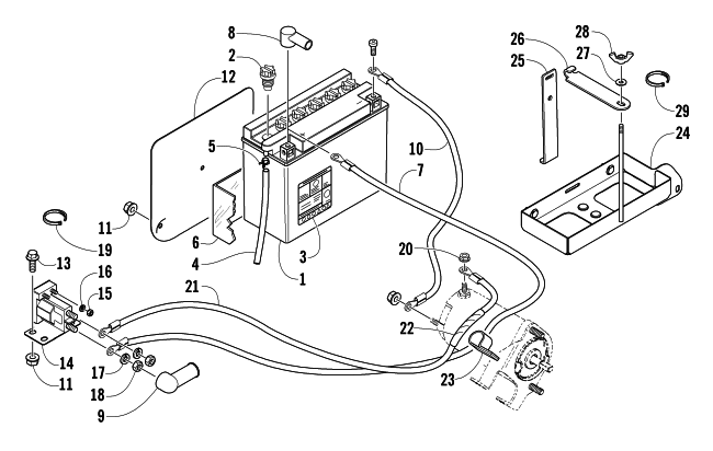 Parts Diagram for Arctic Cat 2007 BEARCAT 570 LONG TRACK SNOWMOBILE BATTERY, SOLENOID, AND CABLES