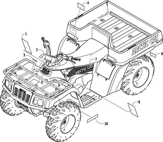 Parts Diagram for Arctic Cat 2004 500 AUTOMATIC TRANSMISSION 4X4 TBX ATV DECALS