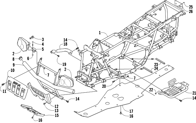 Parts Diagram for Arctic Cat 2004 400 AUTOMATIC TRANSMISSION 4X4 TBX ATV FRAME AND RELATED PARTS