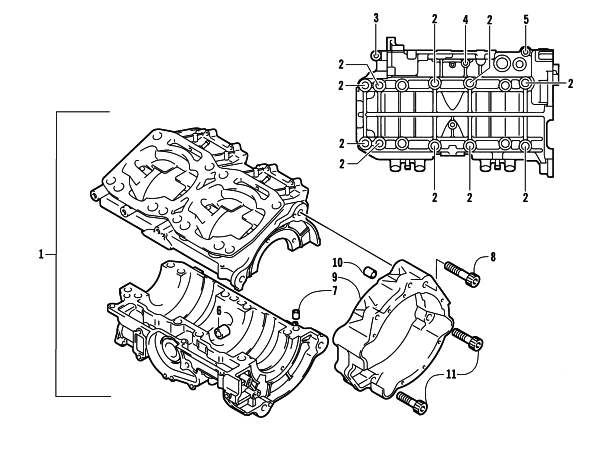 Parts Diagram for Arctic Cat 2004 SABERCAT 600 EFI EXT SNOWMOBILE CRANKCASE ASSEMBLY