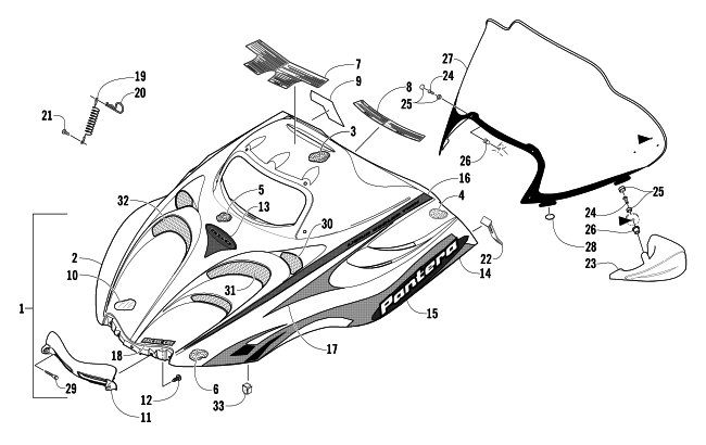 Parts Diagram for Arctic Cat 2004 PANTERA 550 SNOWMOBILE HOOD AND WINDSHIELD ASSEMBLY