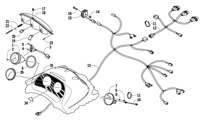 Parts Diagram for Arctic Cat 2004 PANTHER 370 SNOWMOBILE HEADLIGHT, INSTRUMENTS, AND WIRING ASSEMBLIES