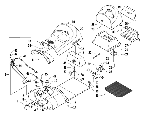 Parts Diagram for Arctic Cat 2004 PANTERA 550 SNOWMOBILE GAS TANK AND SEAT ASSEMBLY