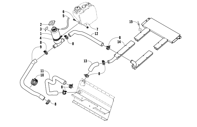 Parts Diagram for Arctic Cat 2004 PANTERA 550 SNOWMOBILE COOLING ASSEMBLY