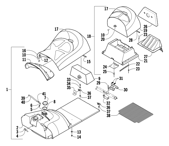 Parts Diagram for Arctic Cat 2004 PANTERA 600 EFI SNOWMOBILE GAS TANK AND SEAT ASSEMBLY