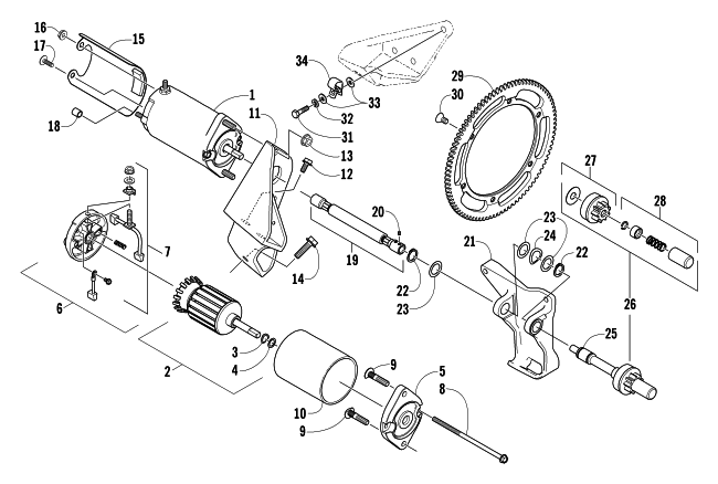 Parts Diagram for Arctic Cat 2005 PANTERA 550 (S2005PTCCAUSB) SNOWMOBILE FLEX-DRIVE STARTER MOTOR ASSEMBLY