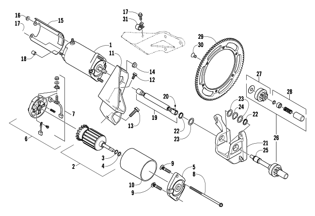 Parts Diagram for Arctic Cat 2004 PANTERA 600 EFI SNOWMOBILE FLEX-DRIVE STARTER MOTOR ASSEMBLY