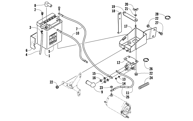 Parts Diagram for Arctic Cat 2004 PANTERA 550 SNOWMOBILE BATTERY, SOLENOID, AND CABLES