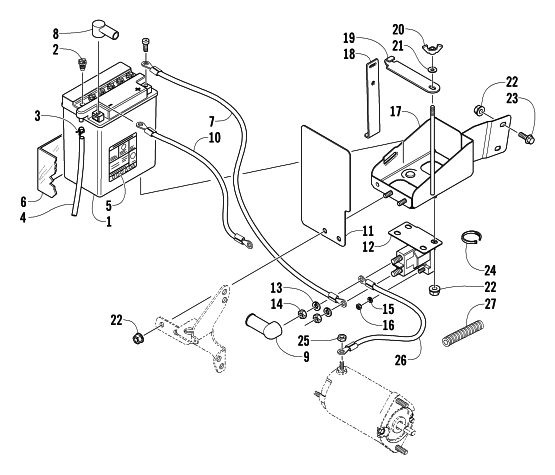 Parts Diagram for Arctic Cat 2004 PANTERA 600 EFI SNOWMOBILE BATTERY, SOLENOID, AND CABLES