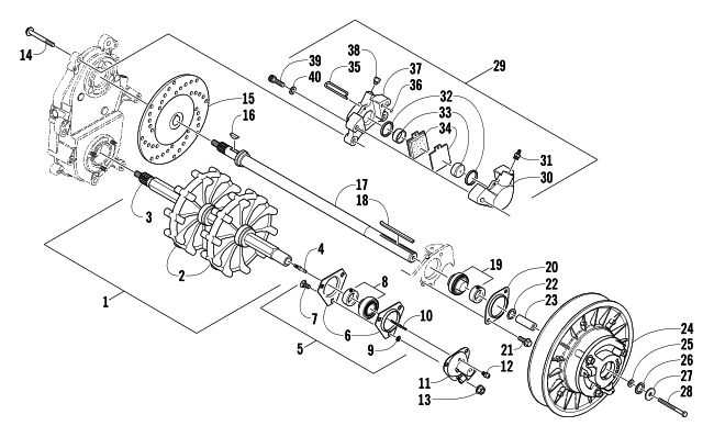 Parts Diagram for Arctic Cat 2004 MOUNTAIN CAT 570 SNOWMOBILE DRIVE TRAIN SHAFTS AND BRAKE ASSEMBLIES