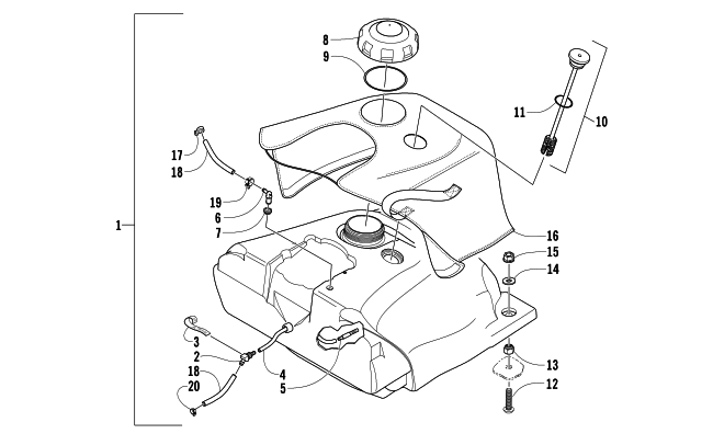 Parts Diagram for Arctic Cat 2004 MOUNTAIN CAT 900 159 SNOWMOBILE GAS TANK ASSEMBLY